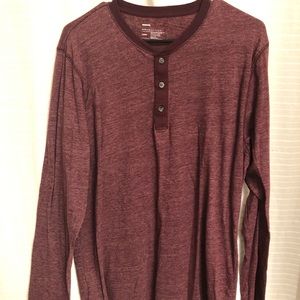 Men’s Public Opinion Maroon Long Sleeve Henley Shirt Size Large